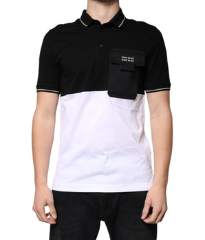 Dolce &amp; Gabbana Black White Cotton Short Sleeves Polo T-shirt