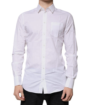 Camisa de vestir Dolce &amp; Gabbana de algodón blanco de manga larga dorada