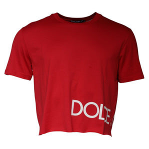 Dolce &amp; Gabbana Red Logo Print Cropped Crew Neck T-shirt
