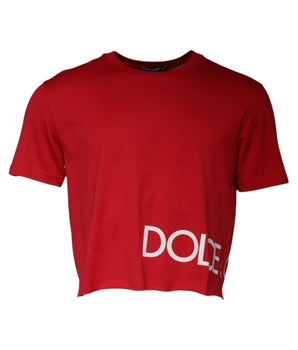 Dolce &amp; Gabbana Red Logo Print Cropped Crew Neck T-shirt