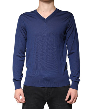 Dolce &amp; Gabbana Navy Blue Cashmere V-neck Pullover Sweater