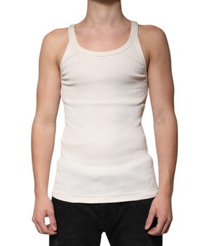 Dolce &amp; Gabbana Off White Cotton Sleeveless Round Neck Tank T-shirt