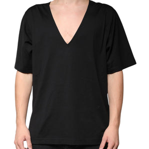 Dolce &amp; Gabbana Black Cotton V-neck Short Sleeves T-shirt