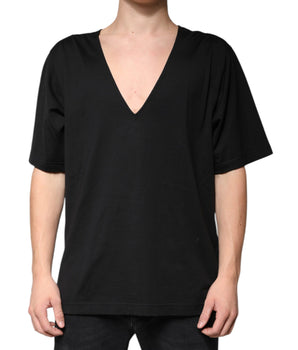Dolce &amp; Gabbana Black Cotton V-neck Short Sleeves T-shirt