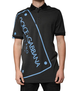 Dolce &amp; Gabbana Black Logo Print Collared Cotton Polo T-shirt