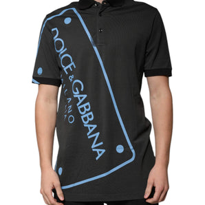 Dolce &amp; Gabbana Black Logo Print Collared Cotton Polo T-shirt