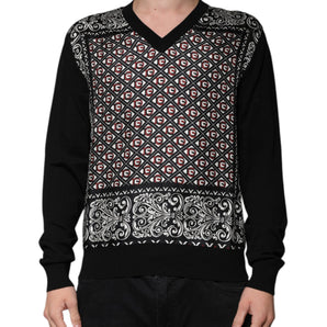 Suéter de cuello en V de lana con logotipo negro de Dolce &amp; Gabbana