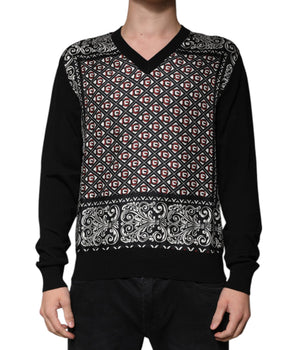 Dolce &amp; Gabbana Black Logo Wool V-neck Pullover Sweater