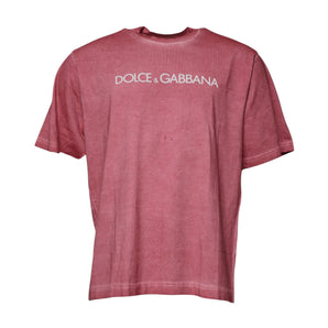 Dolce &amp; Gabbana Pink Logo Print Cotton Crew Neck T-shirt