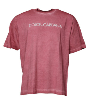 Dolce &amp; Gabbana Pink Logo Print Cotton Crew Neck T-shirt