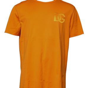 Dolce &amp; Gabbana Orange Logo Cotton Crew Neck T-shirt