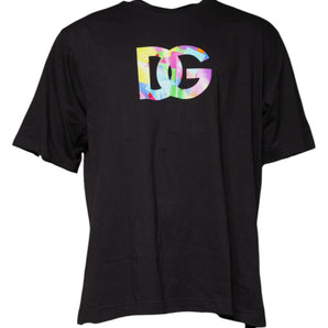 Dolce &amp; Gabbana Black Logo Print Cotton Crew Neck T-shirt