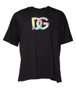Dolce &amp; Gabbana Black Logo Print Cotton Crew Neck T-shirt
