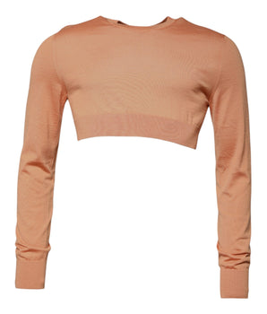 Dolce &amp; Gabbana Beige Wool Crewneck Pullover Cropped Sweater