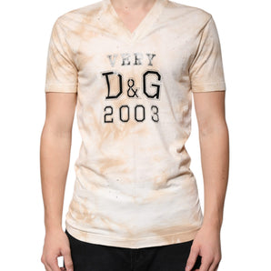 Dolce &amp; Gabbana Beige Graphic Print Cotton V-neck T-shirt