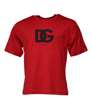 Dolce &amp; Gabbana Red Logo Print Cotton Crew Neck T-shirt