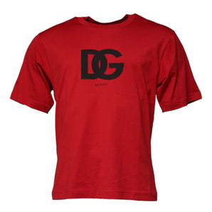 Dolce &amp; Gabbana Red Logo Print Cotton Crew Neck T-shirt