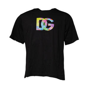 Dolce &amp; Gabbana Black Logo Print Cotton Crew Neck T-shirt