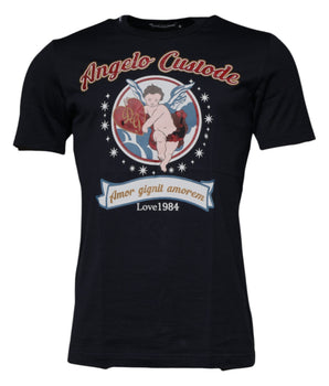 Dolce &amp; Gabbana Blue Cotton Angel Print Short Sleeves T-shirt