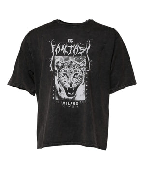 Dolce &amp; Gabbana Gray Leopard Print Cotton Crew Neck T-shirt