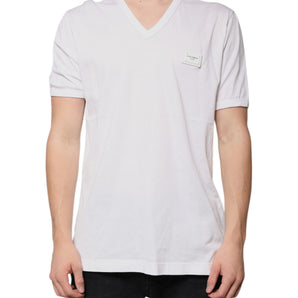 Dolce &amp; Gabbana White Logo V-neck Short Sleeve T-shirt