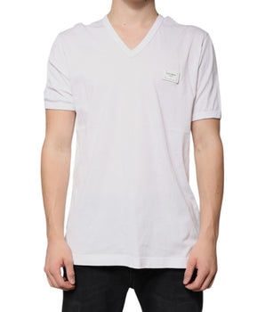 Dolce &amp; Gabbana White Logo V-neck Short Sleeve T-shirt
