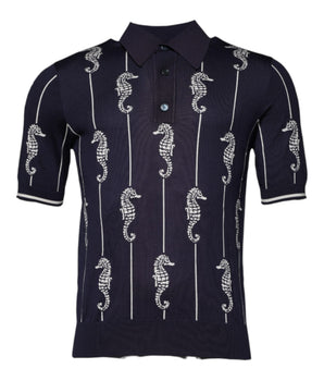 Dolce &amp; Gabbana Dark Blue Sea Horse Collared Polo T-shirt