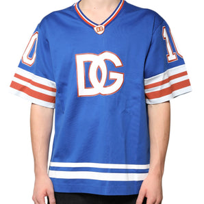 Dolce &amp; Gabbana Blue Logo V-neck Short Sleeve T-shirt