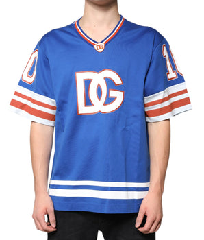 Dolce &amp; Gabbana Blue Logo V-neck Short Sleeve T-shirt