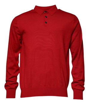 Dolce &amp; Gabbana Red Cashmere Collared Pullover Sweater