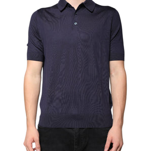 Dolce &amp; Gabbana Blue Silk Collared Short Sleeves Polo T-shirt