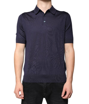Dolce &amp; Gabbana Blue Silk Collared Short Sleeves Polo T-shirt