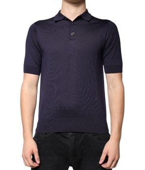 Dolce &amp; Gabbana Blue Silk Collared Short Sleeves Polo T-shirt