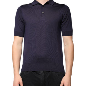 Dolce &amp; Gabbana Blue Silk Collared Short Sleeves Polo T-shirt