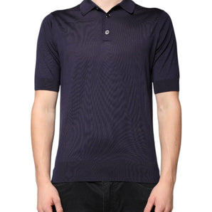 Dolce &amp; Gabbana Blue Silk Collared Short Sleeves Polo T-shirt