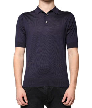 Dolce &amp; Gabbana Blue Silk Collared Short Sleeves Polo T-shirt