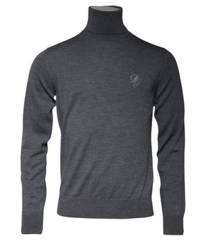 Dolce &amp; Gabbana Gray Wool Logo Turtleneck Pullover Sweater