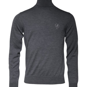 Suéter de cuello alto con logotipo de lana gris de Dolce &amp; Gabbana