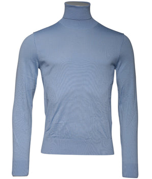 Dolce &amp; Gabbana Light Blue Silk Turtleneck Pullover Sweater