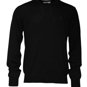 Suéter de cuello redondo de lana con logotipo negro de Dolce &amp; Gabbana