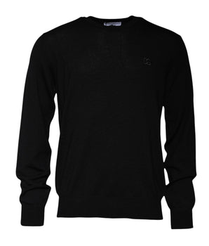 Dolce &amp; Gabbana Black Logo Wool Crew Neck Pullover Sweater