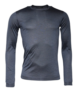 Dolce &amp; Gabbana Dark Gray Silk Crew Neck Pullover Sweater