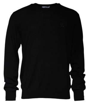 Dolce &amp; Gabbana Black Logo Wool Crew Neck Pullover Sweater
