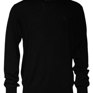 Suéter de cuello redondo de lana con logotipo negro de Dolce &amp; Gabbana