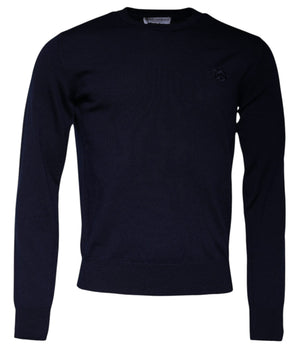 Dolce &amp; Gabbana Blue DG Logo Wool Crew Neck Pullover Sweater