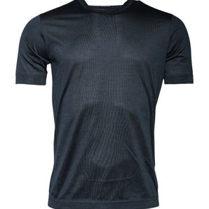 Dolce &amp; Gabbana Dark Blue Silk Crew Neck Short Sleeve T-shirt
