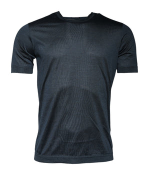 Dolce &amp; Gabbana Dark Blue Silk Crew Neck Short Sleeve T-shirt