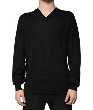 Dolce &amp; Gabbana Black Cashmere V-neck Pullover Sweater