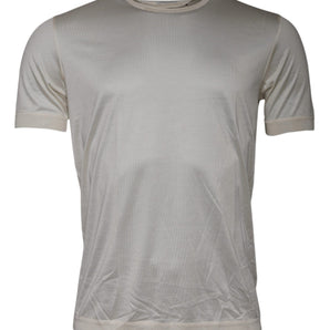 Dolce &amp; Gabbana Off White Silk Crew Neck Short Sleeve T-shirt