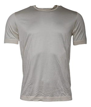 Dolce &amp; Gabbana Off White Silk Crew Neck Short Sleeve T-shirt